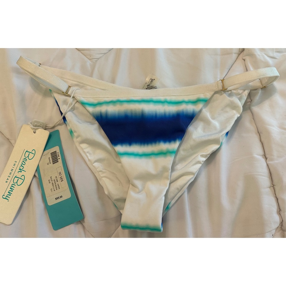 Beach Bunny Swimwear Renegade‎ Bikini Bottom XL Stripe White Blue New